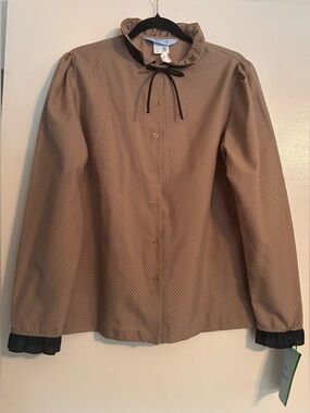 Vintage 1970s Ship n Shore Blouse Size 16 High Collar W/Ribbon Tie Grannycore
